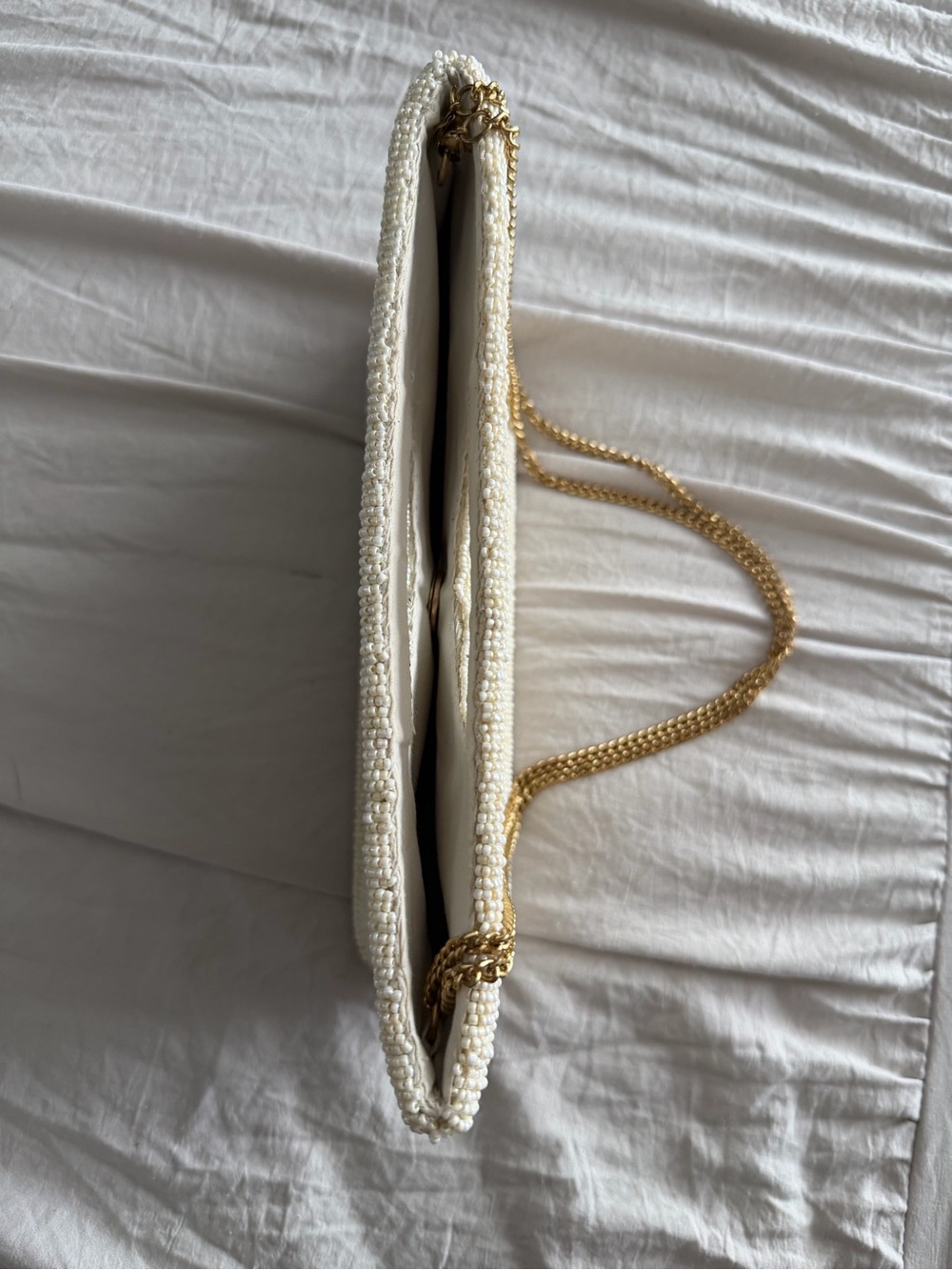 Antik Kraft Cream Beaded Clutch with Gold Chain - Picture 6 of 16
